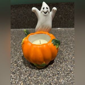 PartyLite Ceramic Halloween Ghost Pumpkin Votive or Tea light Candle Holder.